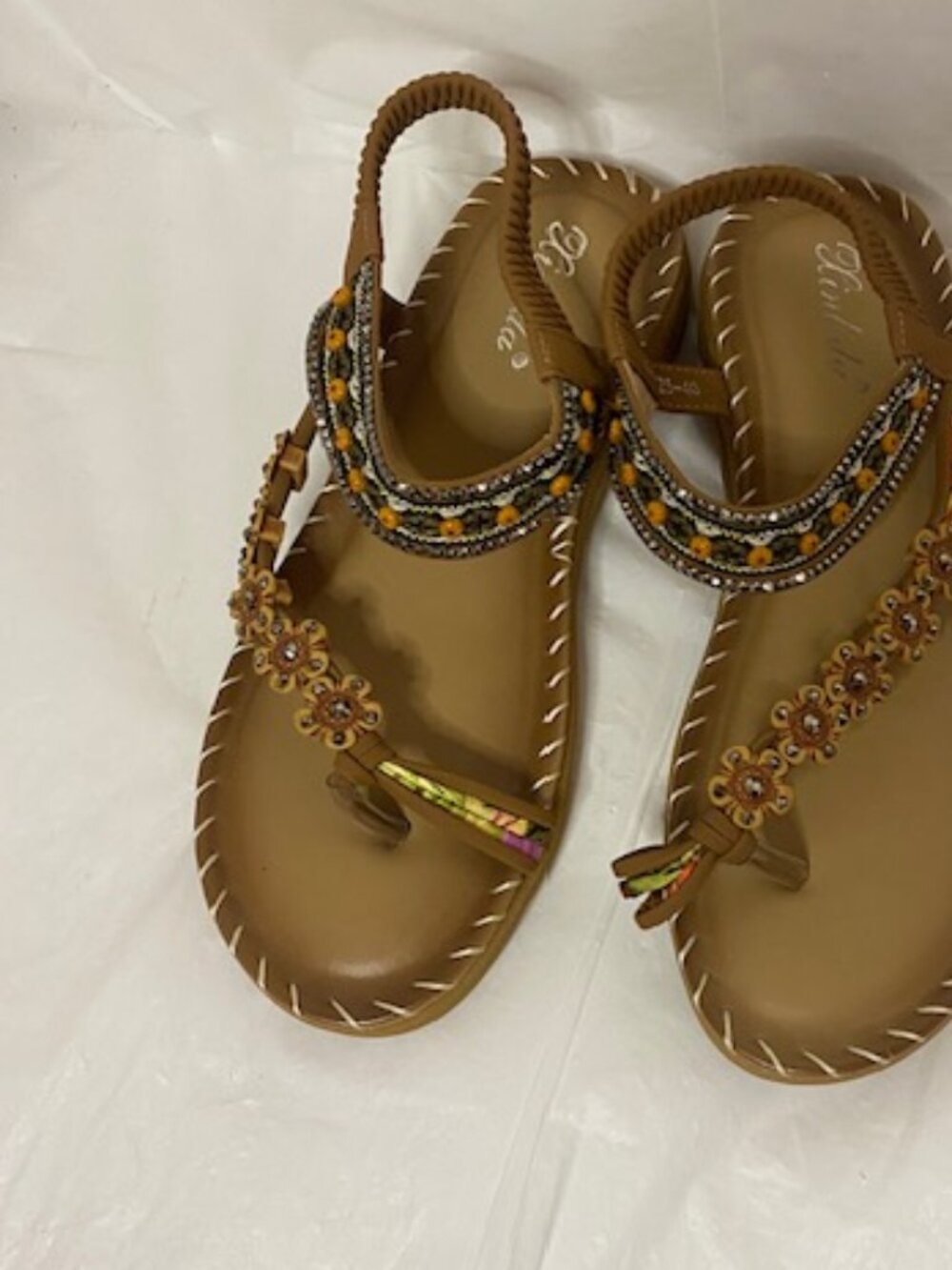 Kimlida Women’s Boho Beaded T-Strap Flat Sandals – size 40/9